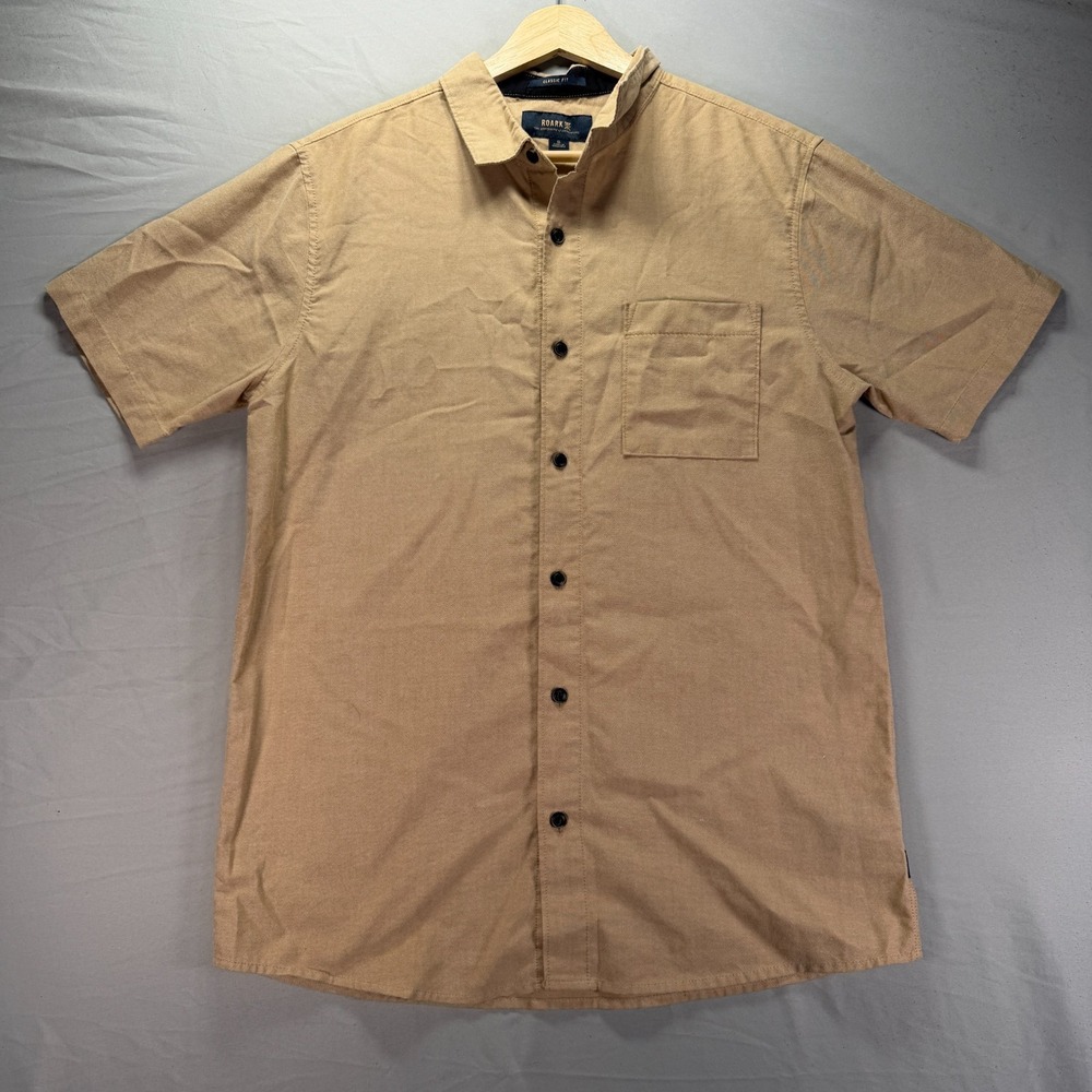 Roark Button Up Shirt Mens Small Brown Short Sleeve Cotton Solid Travel Revival